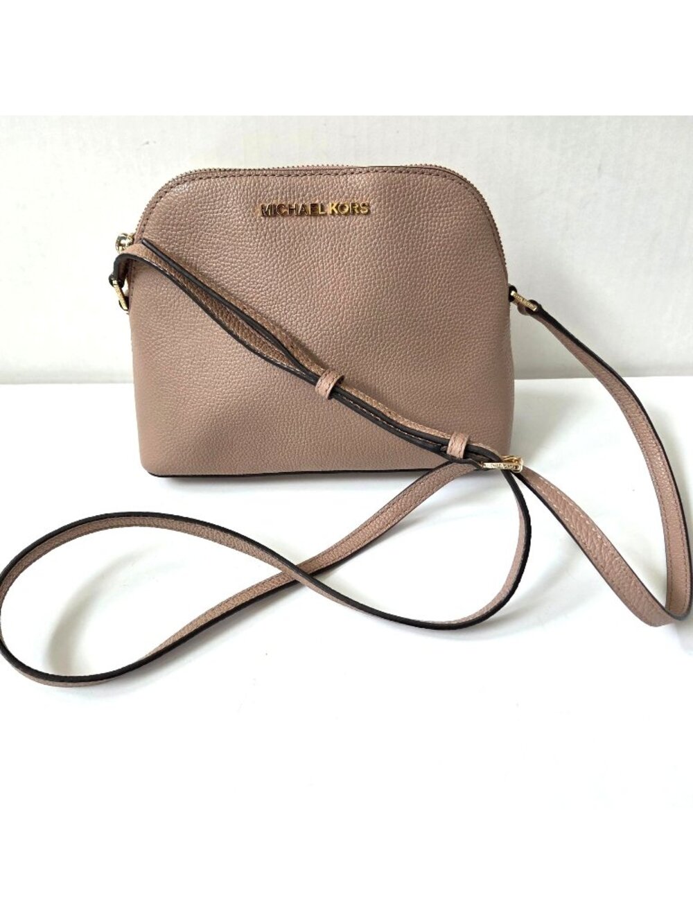 Michael Kors Purse Fawn Pink Tan Pebbled Leather Adele Dome Crossbody Preppy